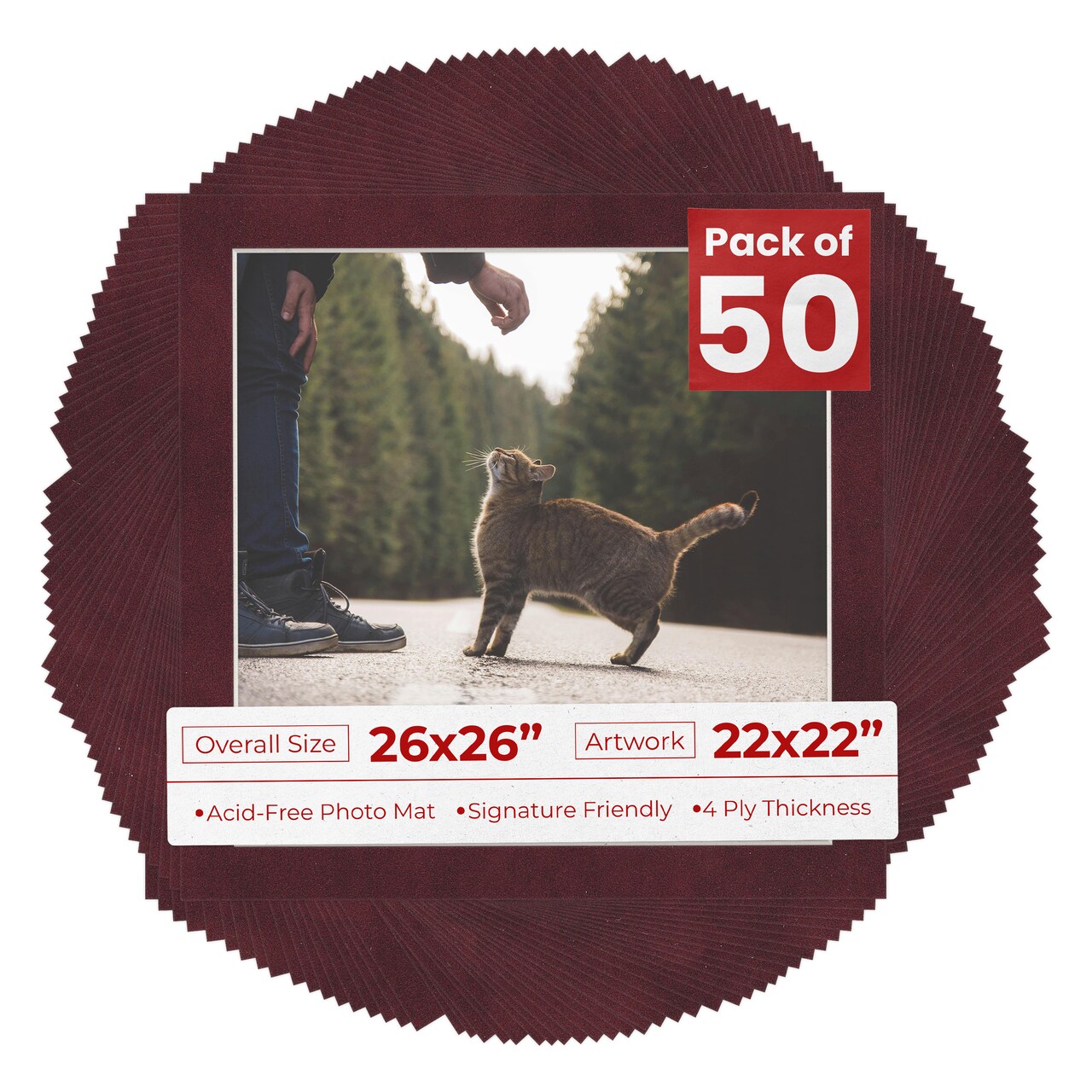 Dark Red Suede Mat Board for 26x26 Frames - Fits 22x22 Photos